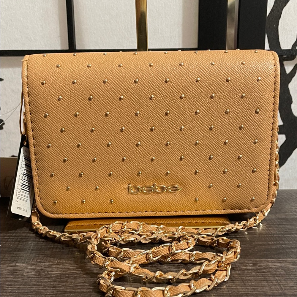 bebe Tan Studded Chain Shoulder Crossbody
